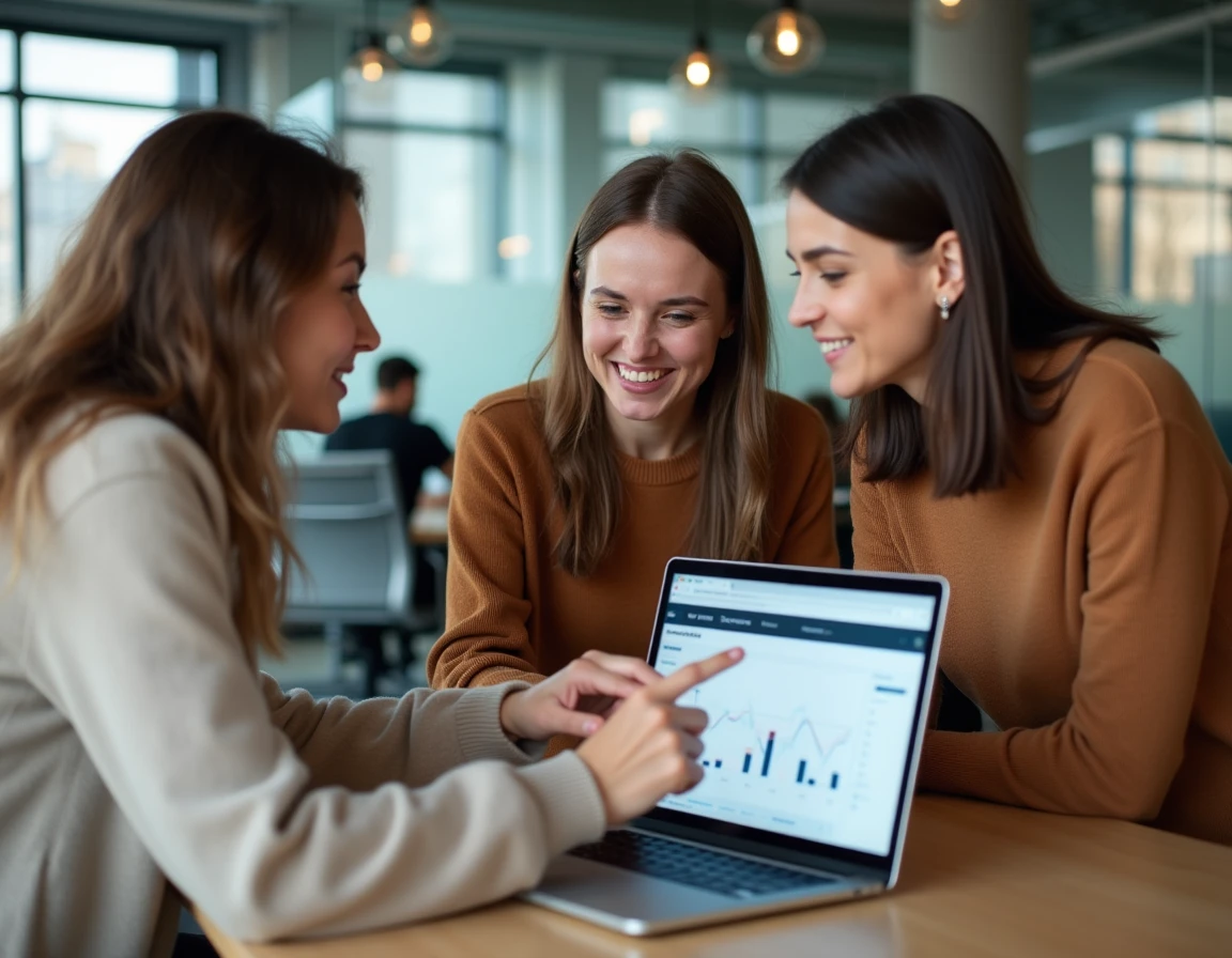 Équipe professionnelle analysant les statistiques des sites web les plus populaires en open space