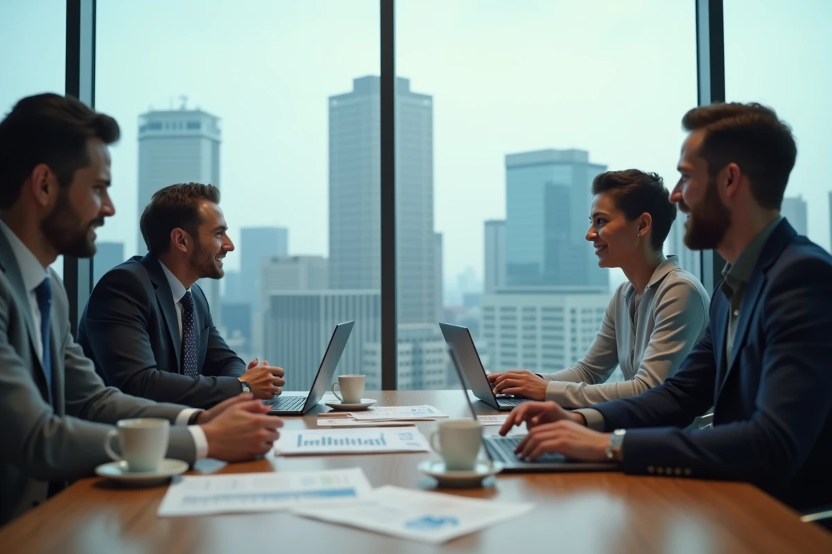 Équipe de professionnels en réunion stratégique pour planifier les tendances business de 2024