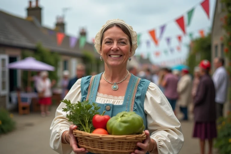 Femme bretonne en costume traditionnel lors d'un festival côtier