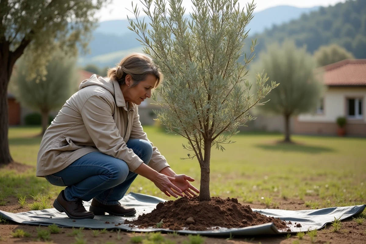 Femme patant la terre autour d