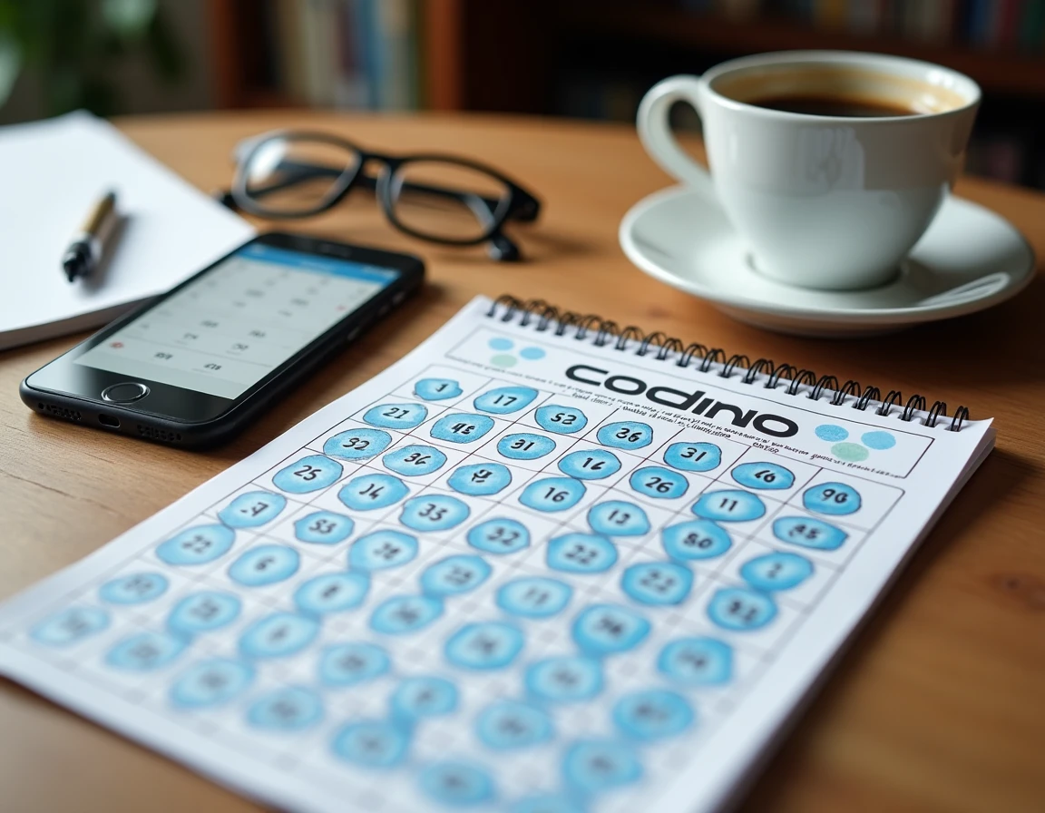 Vue aérienne d'une grille de Keno remplie avec statistiques et smartphone sur un bureau