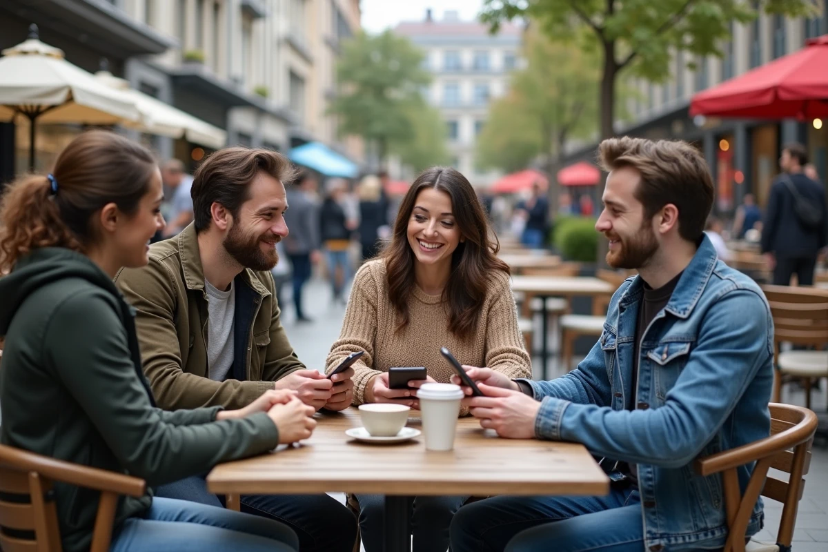 Groupe de personnes au café en ville