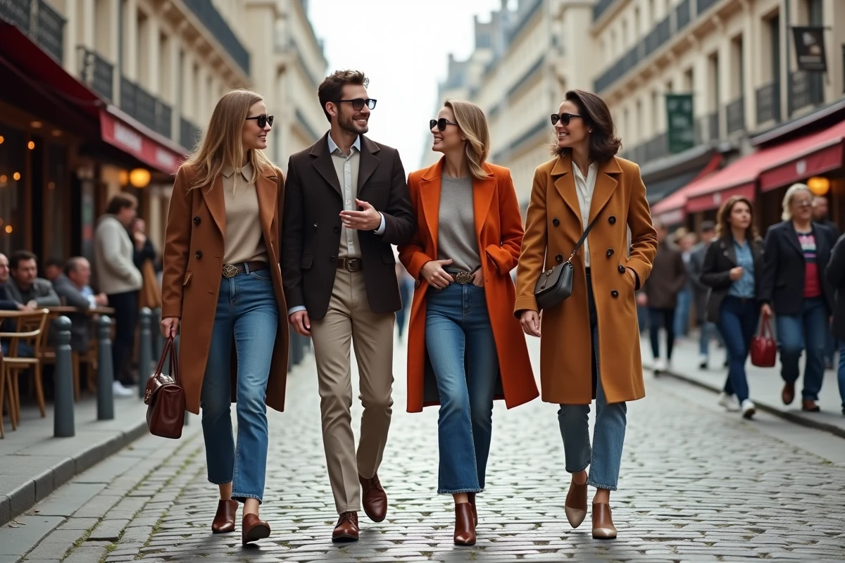 Groupe de jeunes adultes en mode vintage dans la rue parisienne